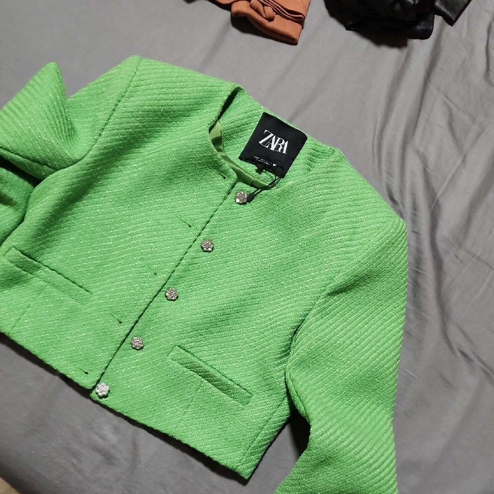 Zara Vibrant Green Cropped Jacket